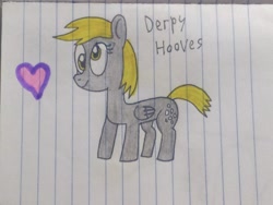 Size: 1920x1440 | Tagged: safe, derpy hooves, earth pony, pegasus, pony, cute, lined paper, solo, traditional art