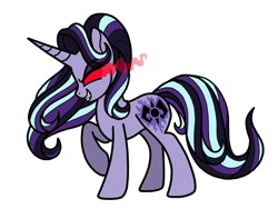 Size: 2048x1536 | Tagged: safe, artist:melspyrose, starlight glimmer, demon, demon pony, original species, pony, unicorn, age of equestria, alternate cutie mark, corrupted, darkened coat, darkened hair, darkmatter nebula, possessed, simple background, solo, sombra eyes, transparent background, wavy hair, wavy mane, wavy tail