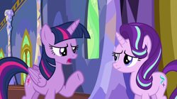 Size: 1280x720 | Tagged: safe, screencap, starlight glimmer, twilight sparkle, twilight sparkle (alicorn), alicorn, changeling, pony, unicorn, to where and back again, disguise, disguised changeling, duo