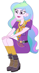 Size: 1084x1994 | Tagged: safe, artist:sketchmcreations, princess celestia, principal celestia, equestria girls, legend of everfree, boots, clothes, female, hands on knees, open mouth, sash, simple background, sitting, socks, solo, sun, transparent background, vector