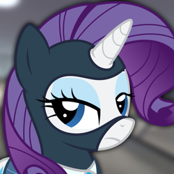 Size: 1049x1049 | Tagged: safe, artist:avastindy, editor:moonatik, rarity, pony, unicorn, clothes, mask, profile picture, rarispy, solo, spy, suit, team fortress 2, vector