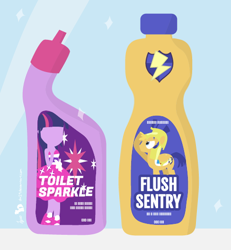 Size: 488x527 | Tagged: safe, artist:dm29, derpibooru import, flash sentry, twilight sparkle, equestria girls, cleaning product, custom, design, duo, flush sentry, pun, toilet cleaner, toilet humor, toilet sparkle