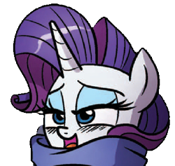 Size: 349x331 | Tagged: safe, edit, idw, rarity, pony, unicorn, spoiler:comic, background removed, clothes, scarf, simple background, solo, transparent background