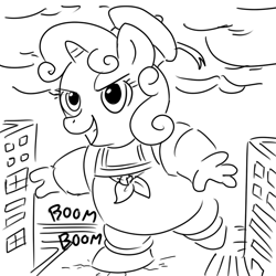 Size: 756x756 | Tagged: safe, artist:megasweet, sweetie belle, ghostbusters, monochrome, solo, stay puft marshmallow man, stay puft marshmallow mare, sweetie belle is a marshmallow too