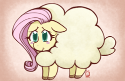 Size: 1024x668 | Tagged: safe, artist:leafbunny, fluttershy, pegasus, pony, blushing, colored pupils, cute, floppy ears, fluttersheep, shyabetes, solo