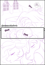 Size: 900x1288 | Tagged: safe, artist:falleninthedark, discord, princess celestia, alicorn, draconequus, pony, bed, comic, dislestia, female, male, mare, shipping, sketch, sleeping, snoring, straight, zzz