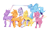 Size: 2400x1500 | Tagged: safe, artist:saturdaymorningproj, derpibooru import, applejack, fluttershy, pinkie pie, rainbow dash, rarity, twilight sparkle, twilight sparkle (alicorn), alicorn, earth pony, pegasus, pony, unicorn, applejack's hat, cowboy hat, female, flying, freckles, hat, mane six, mare, simple background, smiling, straw in mouth, transparent background, walking, waving