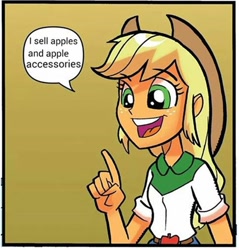 Size: 961x1006 | Tagged: safe, artist:tonyfleecs, idw, applejack, equestria girls, spoiler:comic, applejack's opinion, comic, equestria girls holiday special, exploitable meme, female, hank hill, holiday special, king of the hill, mac, meme, simple background, solo