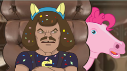 Size: 694x390 | Tagged: safe, artist:tiarawhy, pinkie pie, earth pony, pony, hoers, metalocalypse, parody, william murderface, youtube