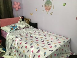 Size: 3264x2448 | Tagged: safe, derpibooru import, applejack, fluttershy, pinkie pie, princess celestia, rainbow dash, rarity, twilight, twilight sparkle, twilight sparkle (alicorn), alicorn, pony, bed, blanket, curtain, emoji, emojie pillow, emojis, flower, hot air balloon, irl, mane six, photo, pillow, rainbow dash pillow, shopkin, shopkins