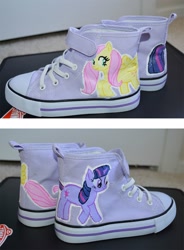 Size: 1200x1629 | Tagged: safe, derpibooru import, fluttershy, twilight sparkle, pegasus, pony, clothes, converse, custom, shoes