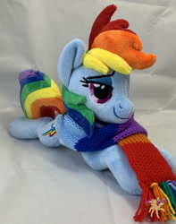 Size: 900x1143 | Tagged: safe, artist:ketika, derpibooru import, rainbow dash, pony, bedroom eyes, clothes, irl, photo, plushie, prone, scarf, solo