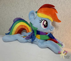 Size: 900x775 | Tagged: safe, artist:ketika, derpibooru import, rainbow dash, pony, irl, photo, plushie, prone, solo