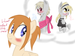 Size: 2048x1536 | Tagged: safe, artist:askponybrandenburg, derpy hooves, pegasus, pony, ask, blushing, brandenburg, choker, clothes, crossdressing, daydream, female, gift wrapped, hetalia, looking up, maid, maid headdress, male, mare, ponified, prussia, smiling, stallion