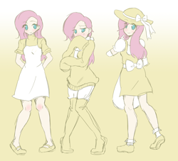 Size: 2200x2000 | Tagged: safe, artist:applestems, fluttershy, human, clothes, dress, humanized, solo, sundress, sweater, sweatershy