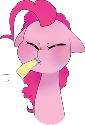 Size: 891x1300 | Tagged: safe, artist:oouichi, pinkie pie, earth pony, pony, female, mare, party horn, pink coat, pink mane, solo