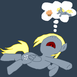 Size: 1000x1000 | Tagged: safe, artist:nopony, derpy hooves, pegasus, pony, atg 2020, dream, female, food, mare, muffin, newbie artist training grounds, open mouth, sleeping, solo