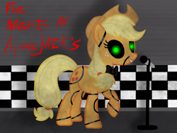 Size: 2048x1536 | Tagged: safe, artist:birdivizer, applejack, earth pony, pony, robot, animatronic, applefreddy, five nights at aj's, glowing eyes, solo