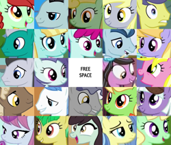 Size: 1235x1045 | Tagged: safe, edit, edited screencap, editor:jaredking203, screencap, apple honey, apple munchies, apple tarty, appointed rounds, bruce mane, candy apples, cloud kicker, cloverbelle, comet tail, derpy hooves, golden grove, helia, lavender sunrise, lipstick vanity, lucky clover, orion, polo play, sealed scroll, shooting star (character), sprout greenhoof, star bright, sunshine smiles, sunshower, wintergreen, earth pony, pegasus, pony, unicorn, apple family member, bingo, buddy, female, fruit pack, las pegasus resident, lily love, male, mare, ruby splash, stallion
