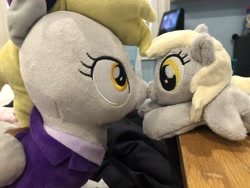 Size: 4032x3024 | Tagged: safe, derpy hooves, pegasus, pony, blonde, blonde mane, blonde tail, female, gray coat, mare, plushie, wings