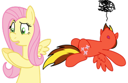 Size: 1024x666 | Tagged: safe, artist:deaththeponyse, fluttershy, oc, pegasus, pony, alternate eye color, body swap, confused, cutie mark swap, eye swap, faint, female, male, on back, rule 63, simple background, transparent background