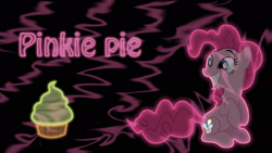 Size: 1920x1080 | Tagged: safe, artist:austiniousi, artist:p03ss10n, artist:starshinecelestalis, pinkie pie, earth pony, pony, cupcake, food, happy, neon, simple background, smiling, solo, vector, wallpaper