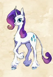 Size: 688x1008 | Tagged: safe, artist:dumddeer, rarity, classical unicorn, pony, unicorn, cloven hooves, leonine tail, solo, unshorn fetlocks