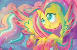 Size: 1280x828 | Tagged: safe, artist:ghostlymuse, fluttershy, pegasus, pony, rainbow power, smiling, solo, spread wings