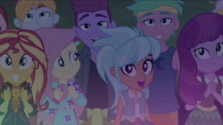 Size: 2731x1537 | Tagged: safe, screencap, cheerilee, duke suave, fluttershy, frosty orange, raspberry lilac, sunset shimmer, better together, choose your own ending, equestria girls, the last drop, the last drop: big macintosh, background human, female, fry lilac, geode of empathy, magical geodes, male, offscreen character