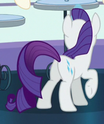 Size: 266x315 | Tagged: safe, screencap, rarity, pony, unicorn, rarity investigates, cropped, female, glowing horn, horn, mare, plot, raised hoof, solo