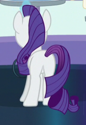 Size: 220x320 | Tagged: safe, screencap, rarity, pony, unicorn, rarity investigates, cropped, female, glowing horn, horn, mare, plot, rear view, solo