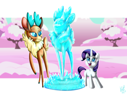 Size: 2000x1500 | Tagged: safe, artist:kiarawizard01, rarity, velvet reindeer, deer, pony, reindeer, unicorn, them's fightin' herds, community related, crossover, speedpaint, statue