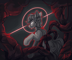 Size: 6000x5000 | Tagged: safe, artist:ivanmidnight, derpibooru import, oc, oc only, earth pony, abstract background, halo, red light, solo, tentacles, white eyes