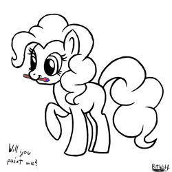 Size: 3000x3000 | Tagged: safe, pinkie pie, earth pony, pony, black and white, brush, monochrome, neo noir, partial color, rainbow, solo