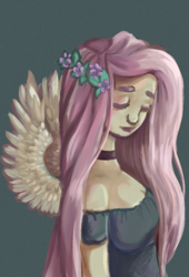 Size: 2784x4092 | Tagged: safe, artist:szopwmeloniku, fluttershy, human, eyes closed, humanized, solo, winged humanization