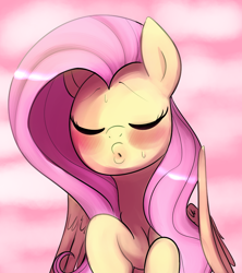 Size: 938x1057 | Tagged: safe, artist:dotkwa, fluttershy, pegasus, pony, blushing, cute, eyes closed, kissy face, shyabetes, solo, sweat