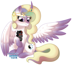 Size: 1014x920 | Tagged: safe, artist:tambelon, derpibooru import, king sombra, oc, oc only, oc:princess muse, alicorn, pony, alicorn oc, female, jewelry, mare, plushie, solo