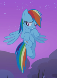 Size: 473x647 | Tagged: safe, derpibooru import, screencap, rainbow dash, pegasus, pony, sleepless in ponyville, cropped, embarrassed, female, flying, looking down, mare, night, sheepish grin, smiling, solo, spread wings, stars, wings