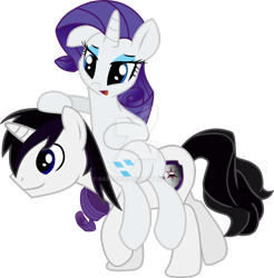 Size: 1024x1041 | Tagged: safe, artist:barrfind, rarity, oc, oc:barrfind, pony, unicorn, canon x oc, female, holding a pony, love, male, rarifind, shipping, simple background, straight, transparent background, vector, watermark