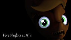 Size: 1024x576 | Tagged: safe, applejack, earth pony, pony, robot, 3d, animatronic, applefreddy, five nights at aj's, poster, solo, source filmmaker, wallpaper