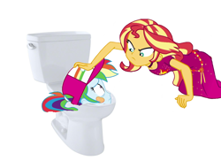 Size: 1564x1188 | Tagged: safe, rainbow dash, sunset shimmer, better together, equestria girls, spring breakdown, abuse, but why, dashabuse, quicksand meme, toilet