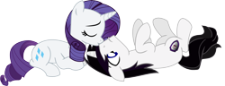 Size: 10980x4201 | Tagged: safe, artist:barrfind, rarity, oc, oc:barrfind, pony, unicorn, absurd resolution, canon x oc, cutie mark, eyes closed, female, kissing, lying, male, nose kiss, on back, rarifind, shipping, simple background, straight, transparent background, vector