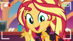 Size: 1920x1080 | Tagged: safe, screencap, sunset shimmer, better together, equestria girls, cute, female, how to backstage, recording, shimmerbetes, solo, video