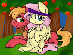 Size: 1024x768 | Tagged: safe, artist:xxanniebluexx, big macintosh, fluttershy, earth pony, pegasus, pony, facial hair, fluttermac, headband, male, pregnant, shipping, stallion, straight