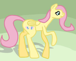 Size: 500x402 | Tagged: safe, fluttershy, pegasus, pony, raised hoof, shadow, solo, tall