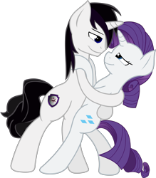 Size: 5564x6363 | Tagged: safe, artist:barrfind, rarity, oc, oc:barrfind, pony, unicorn, absurd resolution, canon x oc, cutie mark, eye contact, female, holding a pony, hug, looking at each other, love, male, rarifind, shipping, simple background, smiling, straight, transparent background, vector