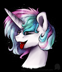 Size: 1313x1537 | Tagged: safe, artist:11-shadow, princess celestia, alicorn, pony, alternate hairstyle, black background, eyes closed, open mouth, silly, silly pony, simple background, smiling, solo, tongue out