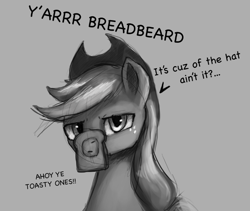 Size: 709x597 | Tagged: safe, artist:rain-gear, derpibooru exclusive, applejack, earth pony, pony, beard, bread, monochrome, sketch, solo