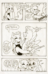Size: 1316x2032 | Tagged: safe, artist:raph13th, fluttershy, oc, oc:heavy heart, pegasus, pony, comic:built for power, ask pony, black and white, comic, grayscale, tumblr