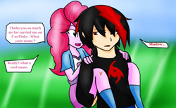 Size: 1142x704 | Tagged: safe, artist:soul-yagami64, pinkie pie, equestria girls, crossover, equestria girls-ified, humanized, misspelling, request, shadow the hedgehog, sonic the hedgehog (series)